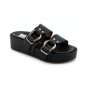 Dolce Vita Cici Slip On Platform Chain Ring Chunky Sandals Black Leather 7.5